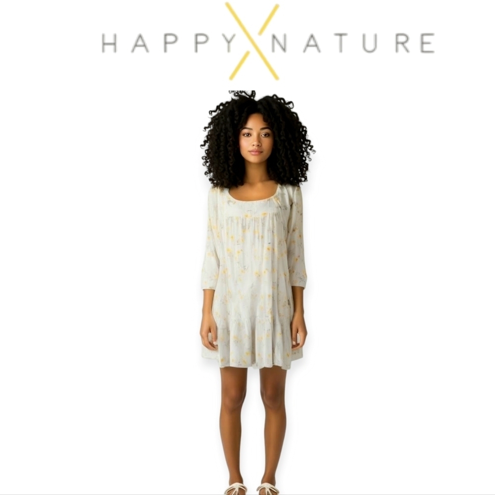 Kate Hudson Happy x Nature Oversized Babydoll White Floral Dress Size Small Chic